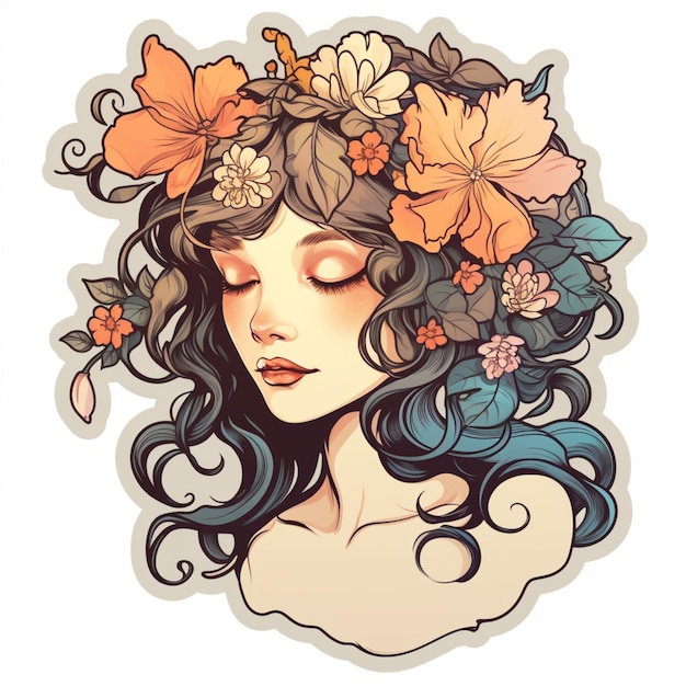 Иллюстрация женщины с цветами в волосах
