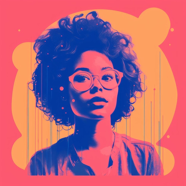 Photo an illustration of a woman with glasses and curly hair