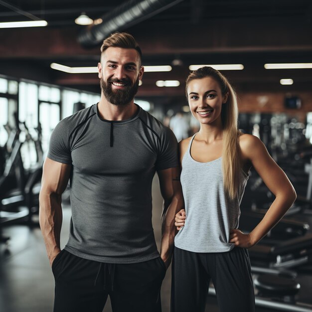 Photo illustration of woman with personal trainer in gym