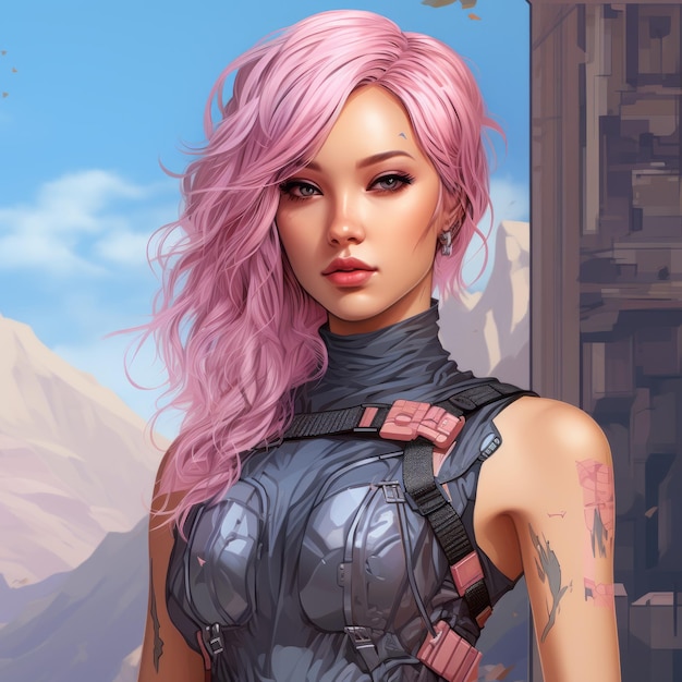 An illustration of a woman with pink hair