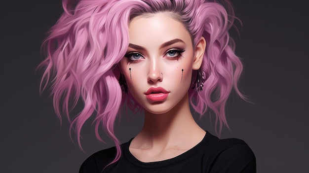 an illustration of a woman with pink hair