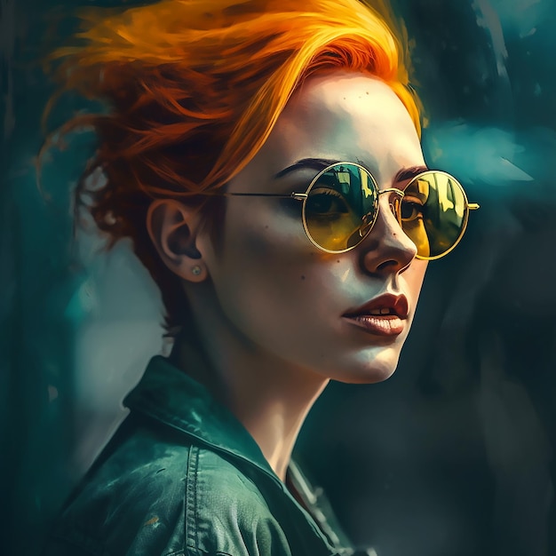 Illustration of a woman with yellowcolored short hair and sunglass