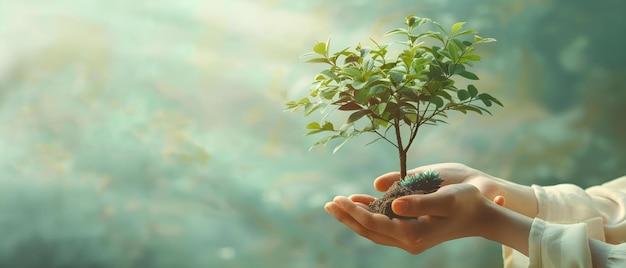 Illustration of a Woman39s Hands Holding a Small Tree Concept Nature Environment Femininity Growth Connection