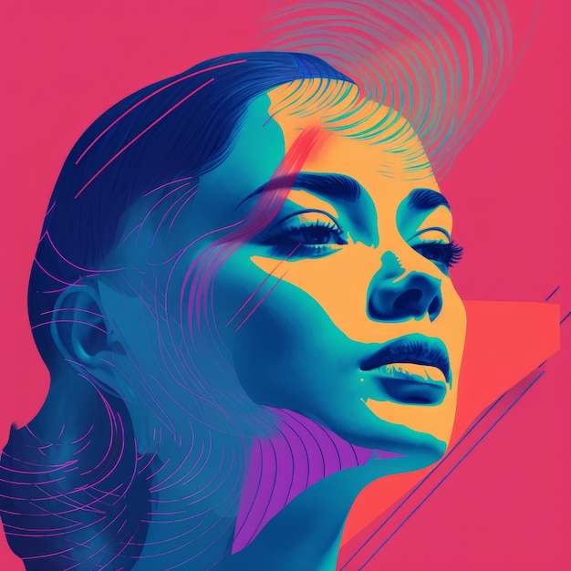 An illustration of a womans face with a colorful background
