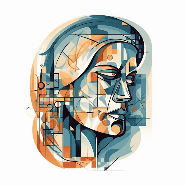 女性の顔のイラスト 幾何学的形状と線形