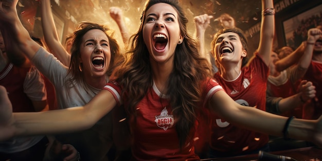 Photo illustration of women football fans high quality photo generative ai