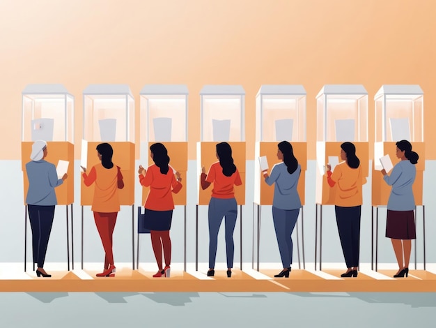 Photo illustration of women voting isolated on background