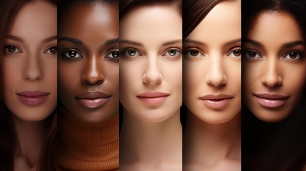 Photo illustration of womens day 8 march diverse woman face card gerative ai