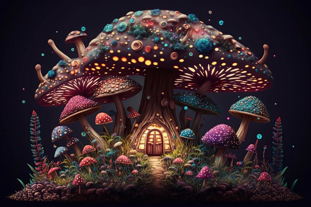 illustration a wonderful mushroom and flora adorning a fantasy world ai generative