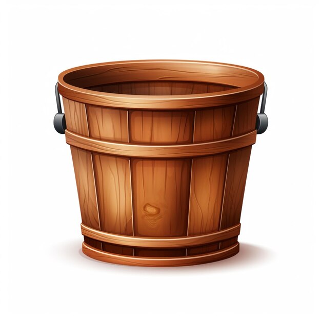 illustration of a wooden bucket with handles on a white background generative ai