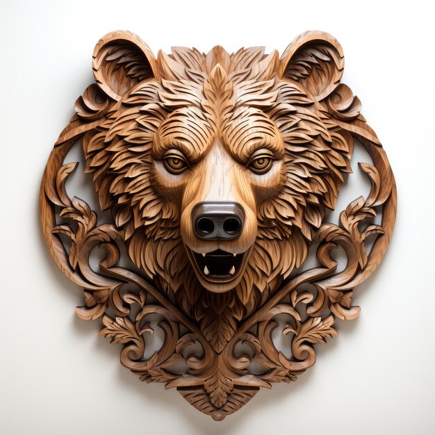 Photo illustration wooden carving on wall in bears shape modeling