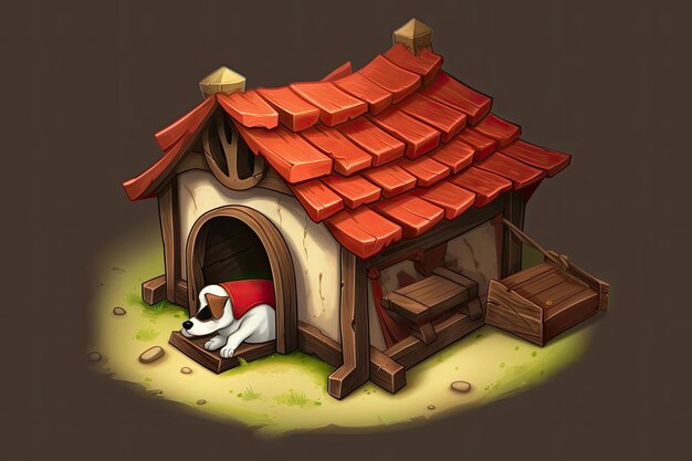 Иллюстрация деревянной собачьей будки сбоку