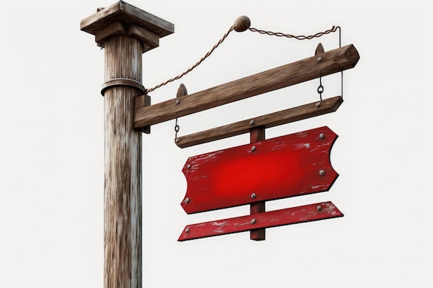 Illustration of wooden pole with signboard space to write white background Generative AI