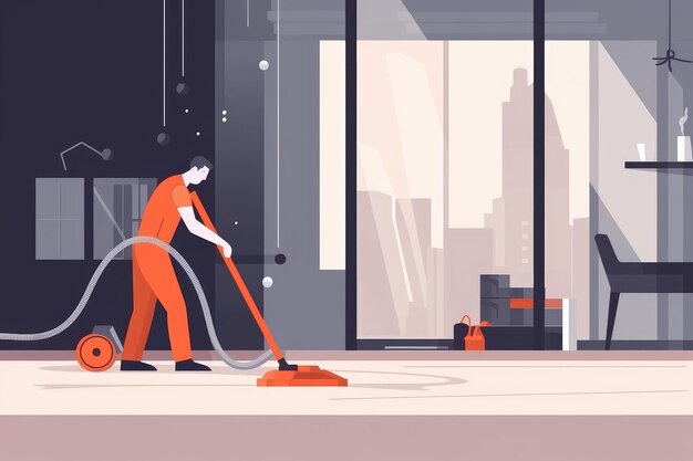 Illustration of a worker operating a cleaning tool AI generated