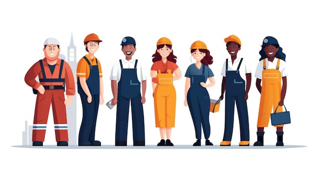 Photo illustration of workers in different uniforms and hats