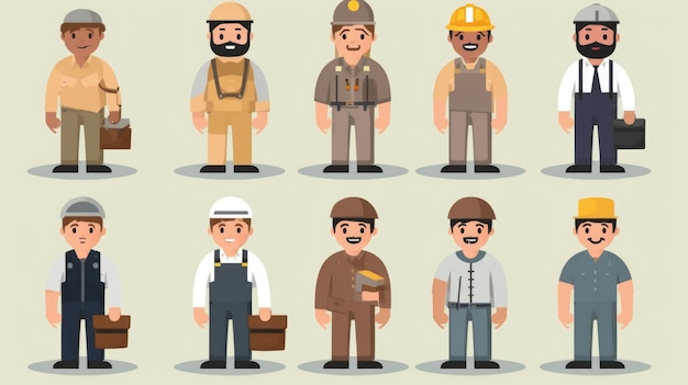 Photo illustration of workers in different uniforms and hats