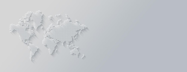 Photo illustration of a world map made of dots on a white background horizontal banner