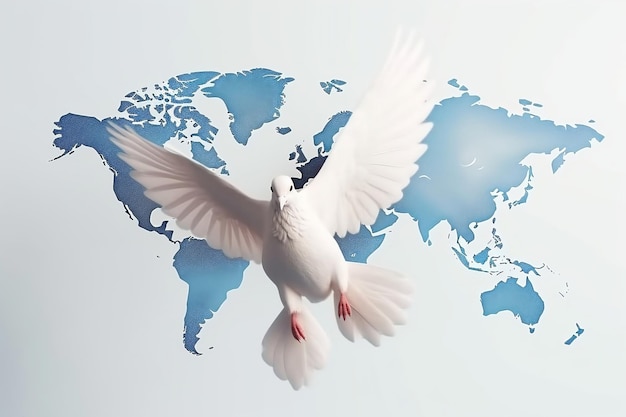 Illustration of World Peace Day with a world map in the form of flying pigeons International Peace Day concept Generative Ai