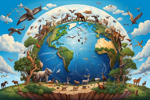 Illustration of World Wildlife Day with the animal world environment design concept Generated ai