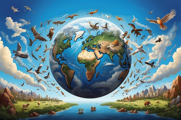 Иллюстрация Всемирного дня дикой природы с концепцией дизайна окружающей среды животного мира