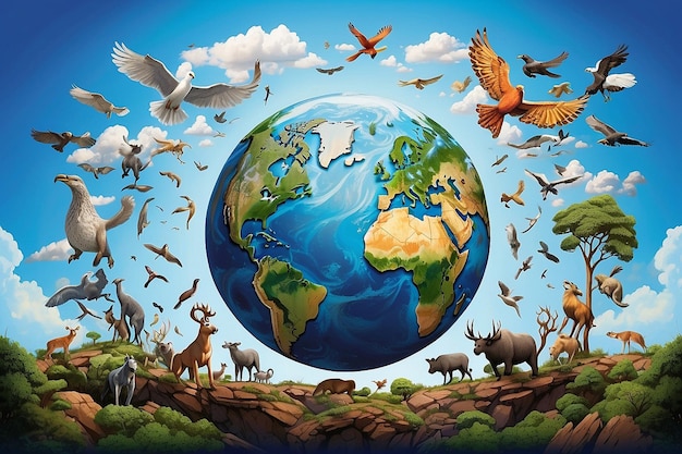 Illustration of World Wildlife Day with the animal world environment design concept Generated ai