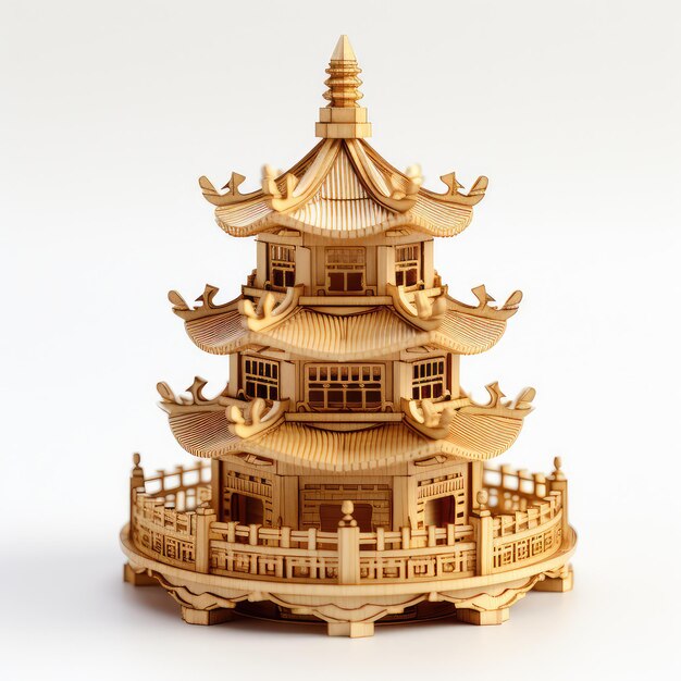 Photo illustration woven bamboo miniature pagoda structure