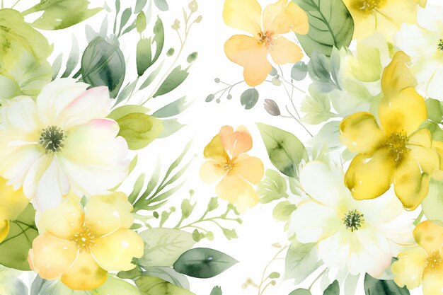 Illustration of yellow flowers watercolor seamless patterns generative ai