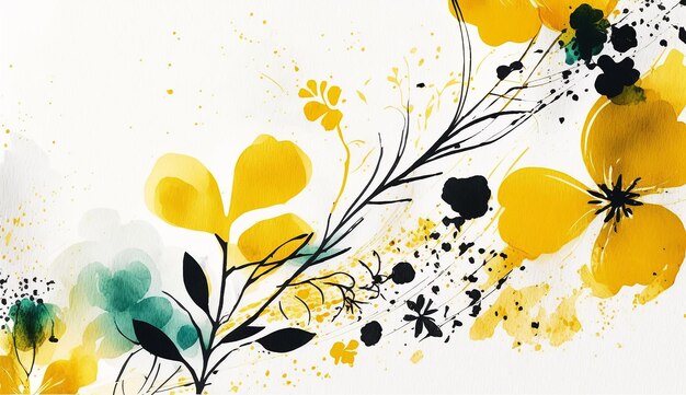 Illustration of yellow flowers watercolor seamless patterns generative ai