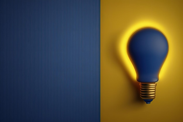 Illustration of yellow light bulb on dark blue backgroundcreativity concept Generative AI