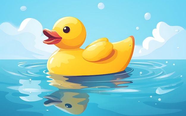illustration Yellow rubber duck floating on blue water