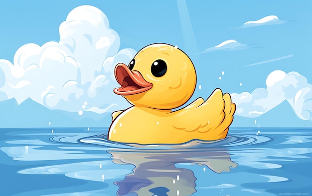 illustration Yellow rubber duck floating on blue water