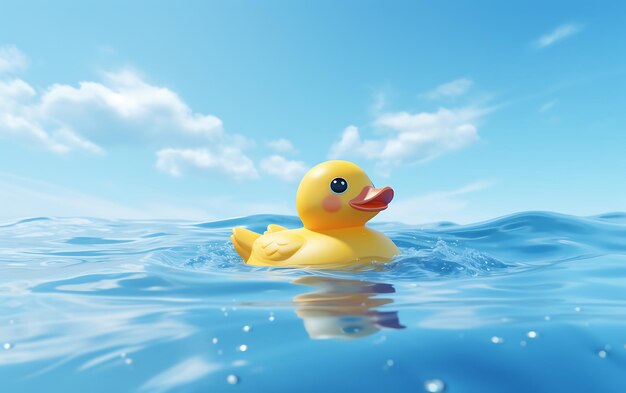 Illustration yellow rubber duck floating on blue water