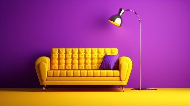 Illustration of yellow sofa against a vibrant purple wall