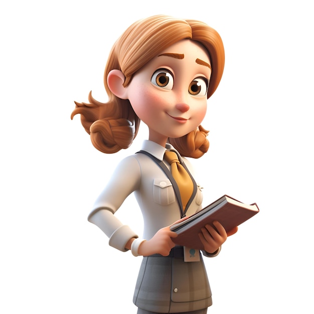 Illustration of a young business woman with a book on white background