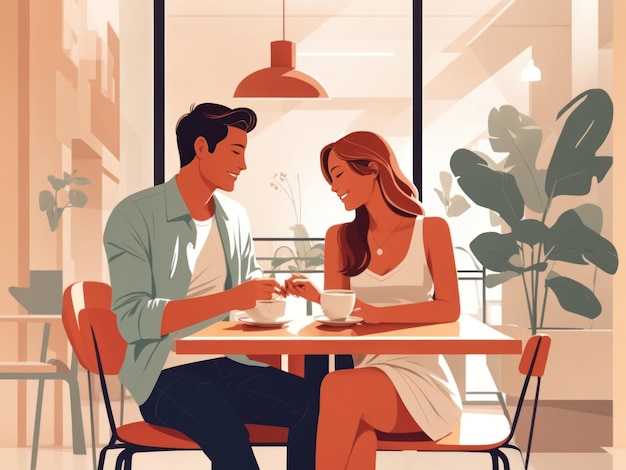 카페를 방문하는 젊은 커플의 그림