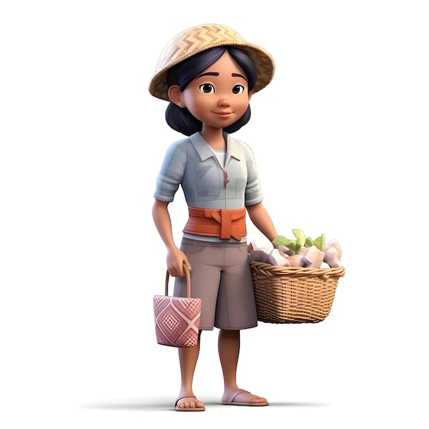 Illustration of a young farmer with a basket full of fresh vegetables