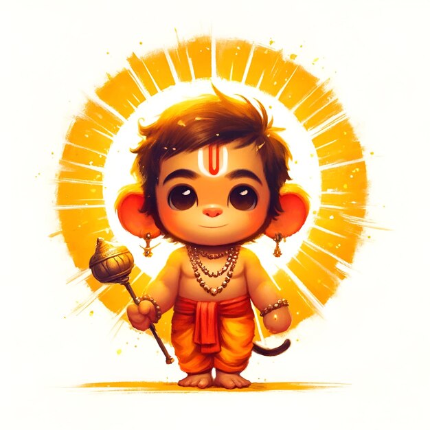 Illustration of young lord hanuman portrait for hanuman jayanti celebration