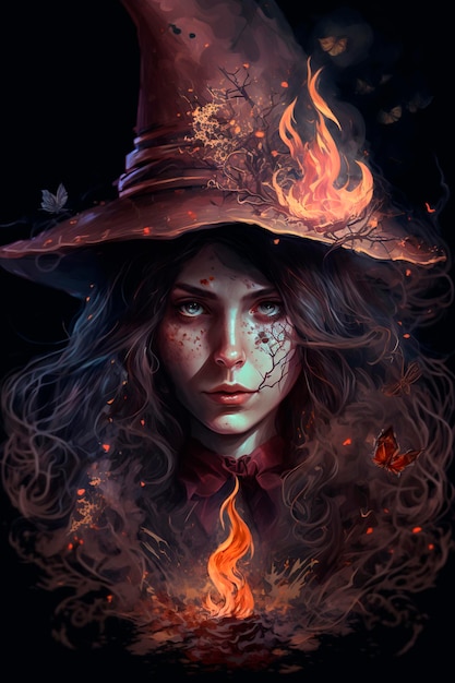 Illustration of a young magical witch witchcraft generated content