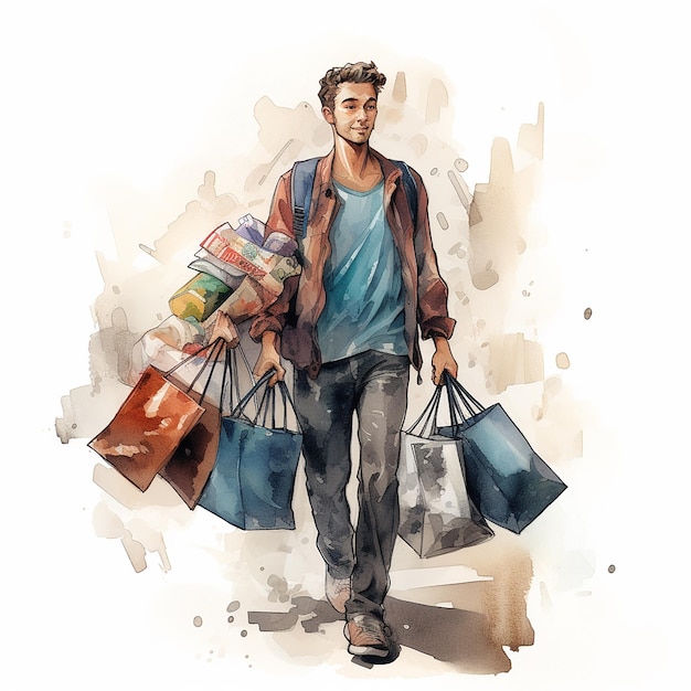 Illustration of a young man shopper