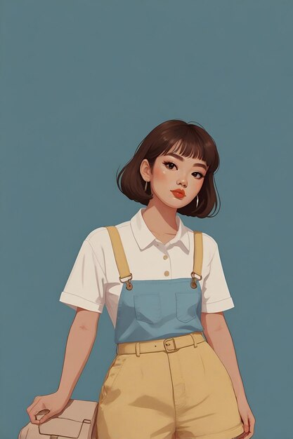 Photo illustration of a young woman dressed in a 60s style flat style