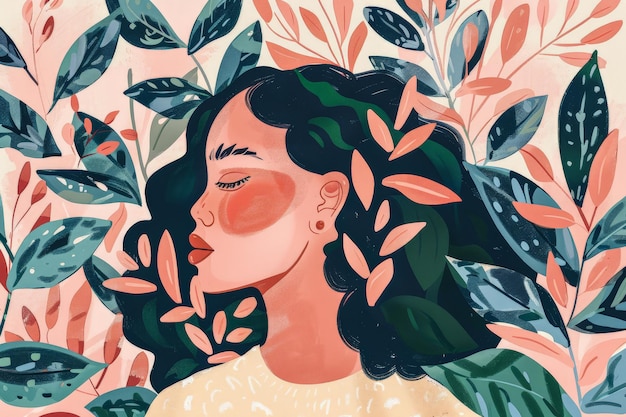 Illustration of a young woman in harmony with her environment