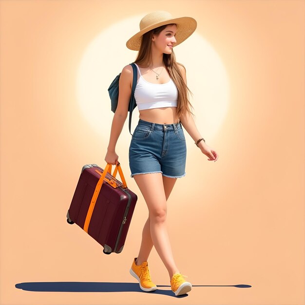 illustration young woman walking traveler images with ai generated