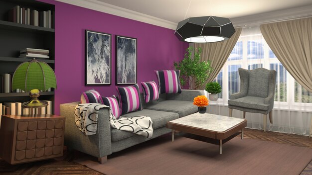 Illustration of zero Gravity Sofa hovering in living room