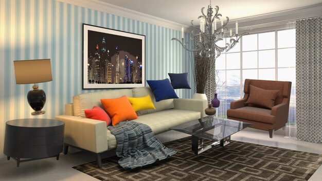 Illustration of zero Gravity Sofa hovering in living room