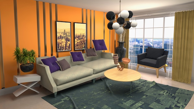 Illustration of zero Gravity Sofa hovering in living room