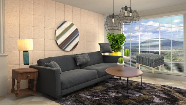 Illustration of zero Gravity Sofa hovering in living room