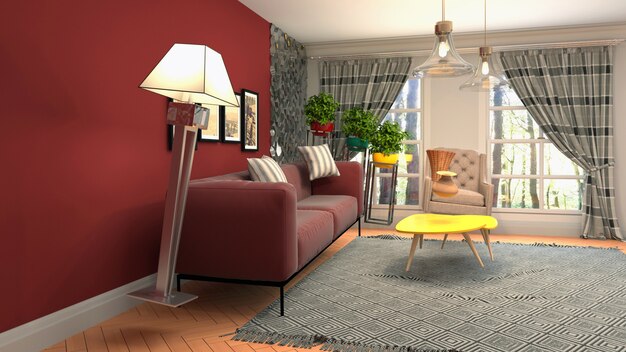 Illustration of zero Gravity Sofa hovering in living room