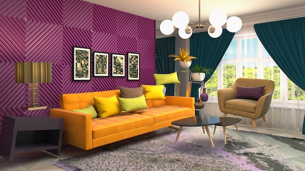 Illustration of zero Gravity Sofa hovering in living room