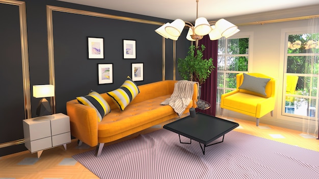 Illustration of zero Gravity Sofa hovering in living room