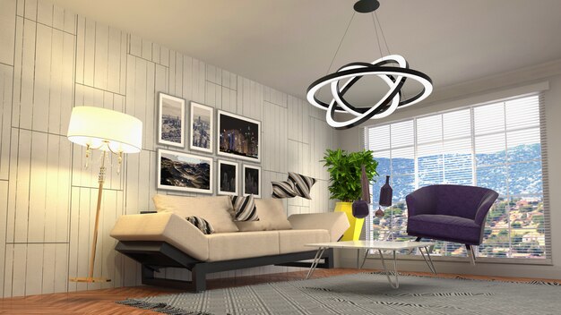 Illustration of zero Gravity Sofa hovering in living room